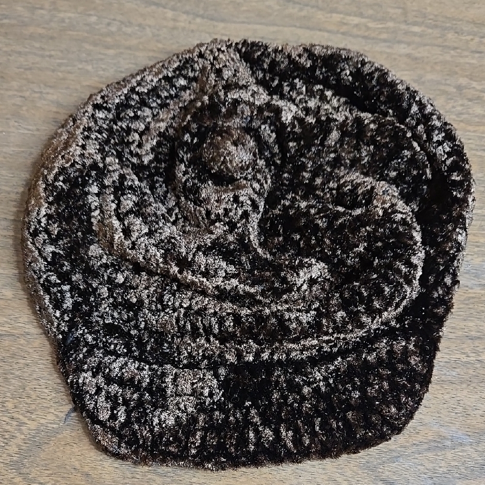 Crochet‎ Knit Beret, Handmade in Italy, Brown, Bohemian Artistic Chic Classic